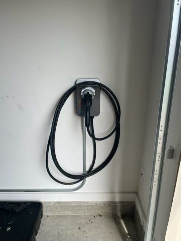 EV charger installed in a home garage.