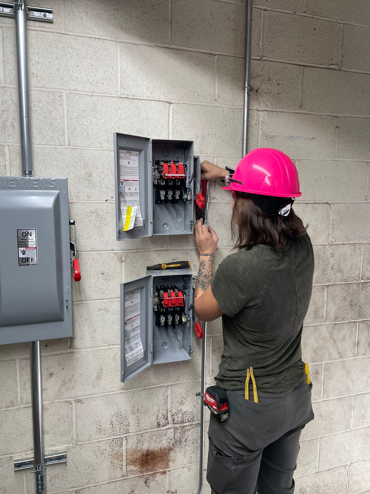 Industrial electrical panel and equipment connections.